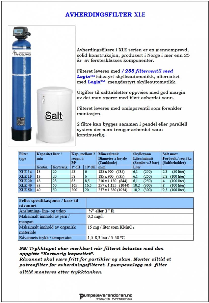 Kalkfilter 2 bolig XLE 50  Mengdestyrt
